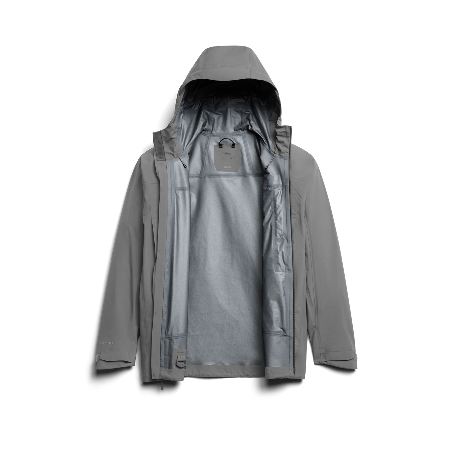Inside view of Sitka Stormfront GTX Jacket showing internal pockets and mesh lining