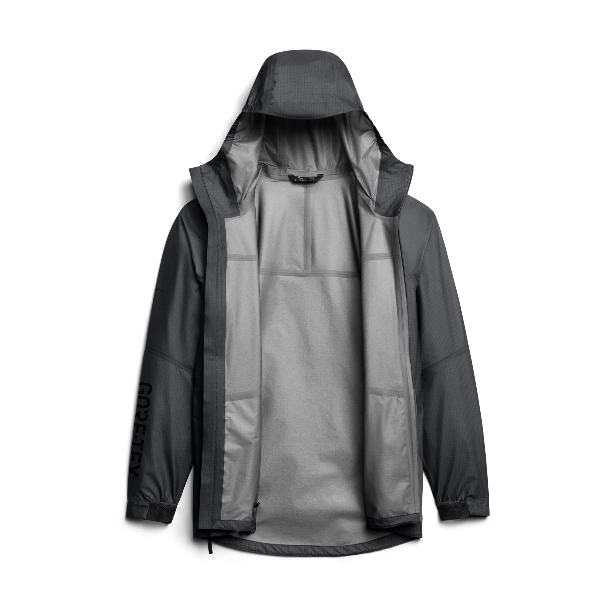 Gray raincoat with transparent panel on a white background