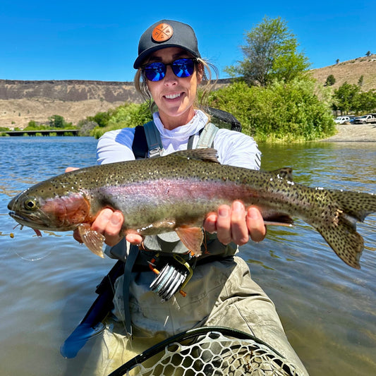 Angler Holding Deschutes River Rainbow Trout During Salmonfly Hatch