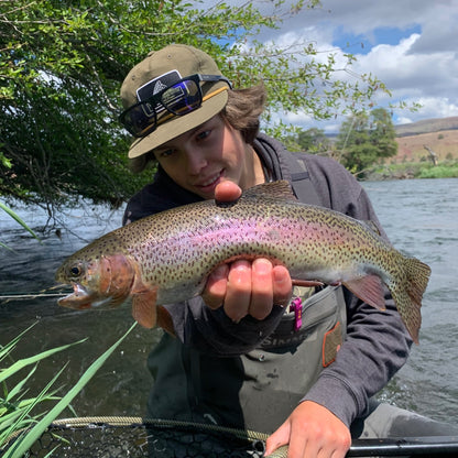 Angler Holding Deschutes River Rainbow Trout During Salmonfly Hatch