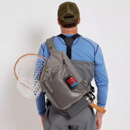 Orvis Fishing Guide Sling Sand Color on Model