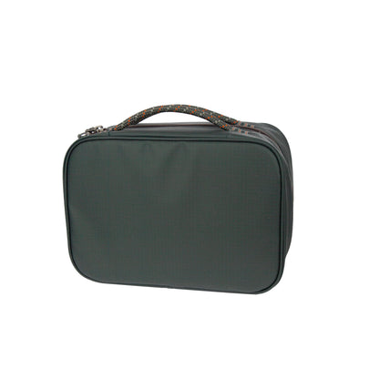Back view of the Fishpond Backwater Fly Tying Kit showing solid green panel and carry handle