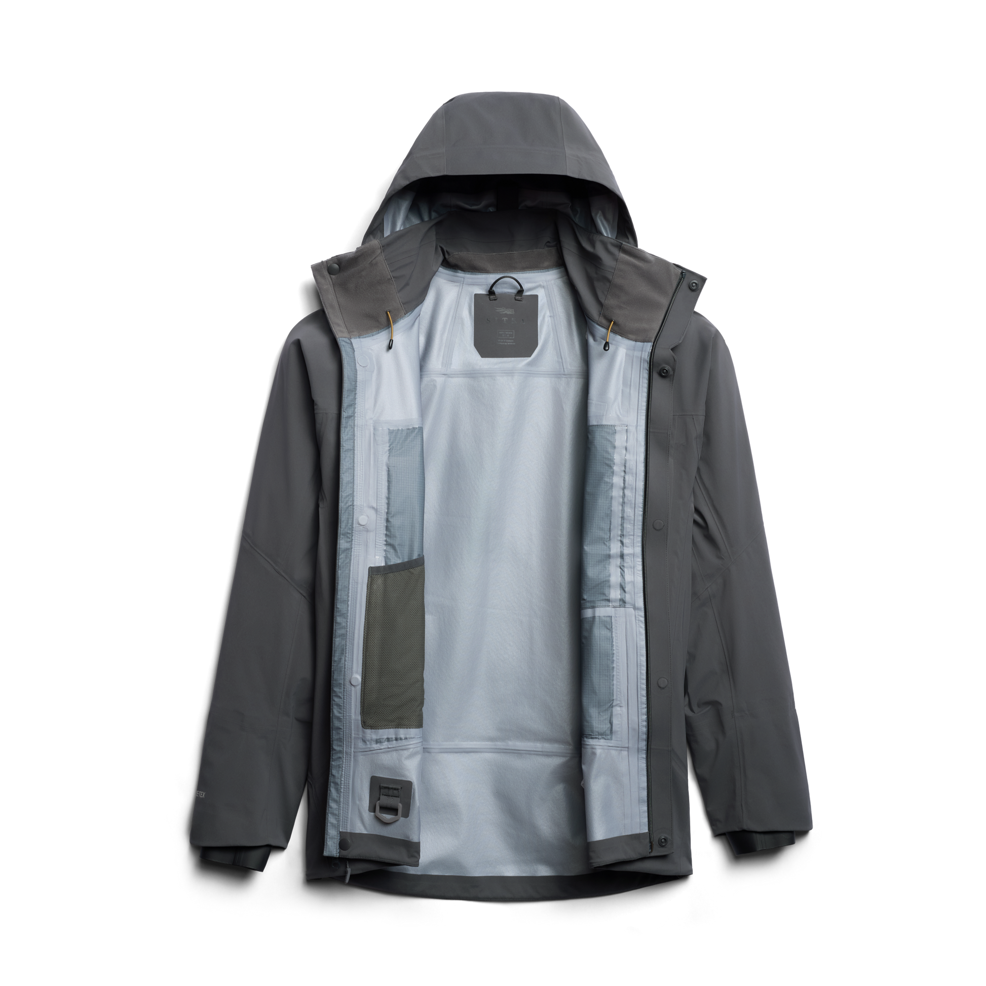 Interior view of the Sitka CAT-5 Jacket highlighting the mesh pocketing and lightweight lining.