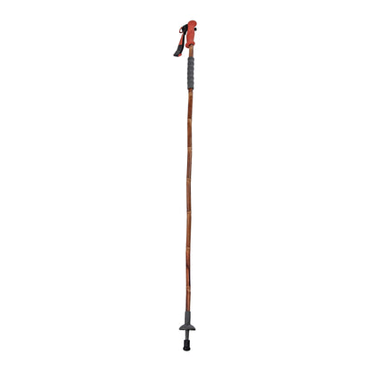 Full-length view of the Grass Sticks Wading Staff with bamboo shaft, rubber grip, and red handle