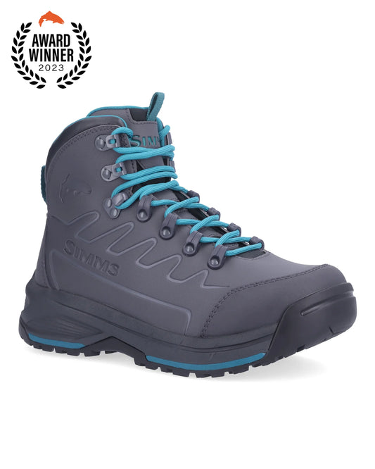 Gray hiking boot with blue laces on a white background, featuring an 'Award Winner 2023' badge.