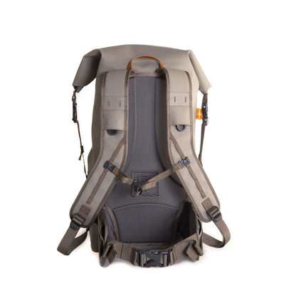 Back view of the Fishpond Wind River Roll-Top Backpack featuring padded straps and breathable back panel.